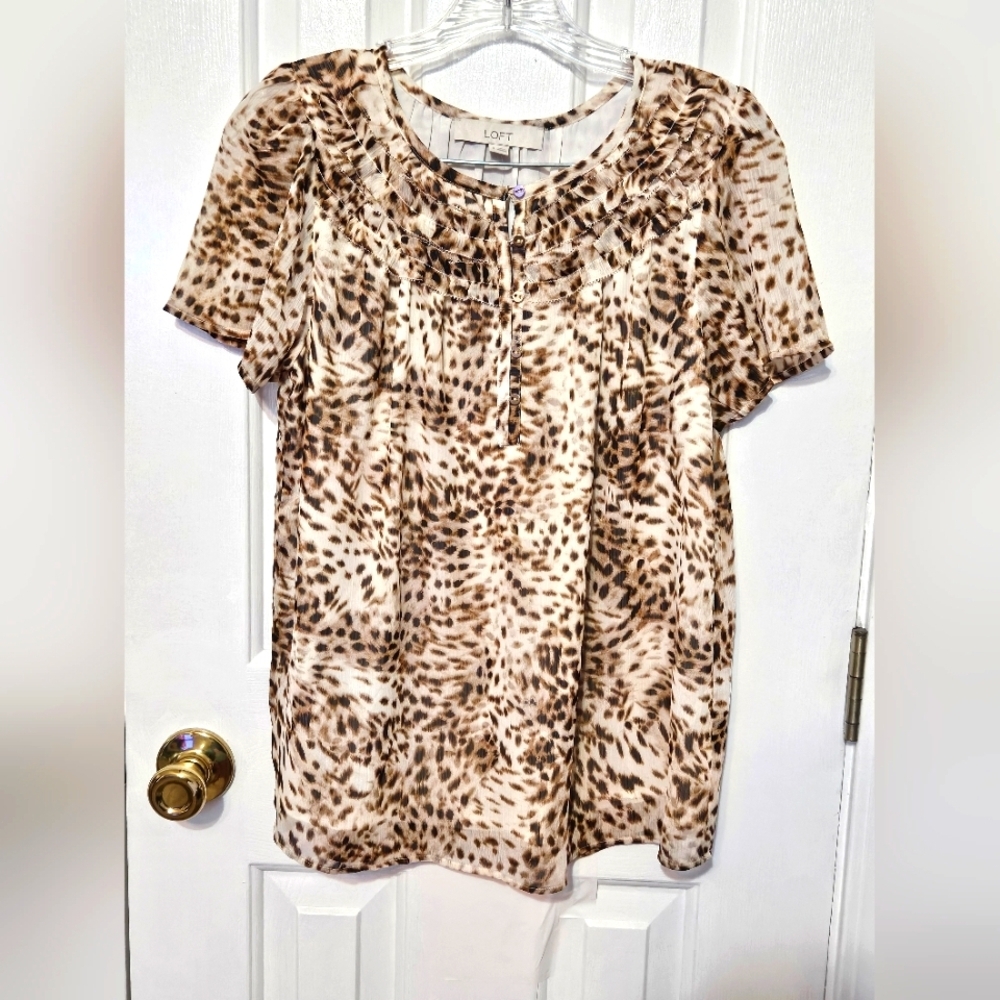 LOFT Women's Leopard Print Top - Brown